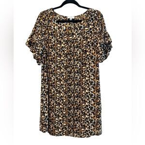 Umgee Leopard‎ Print Button Down Boho Midi Shirt Dress Brown Black Size Small